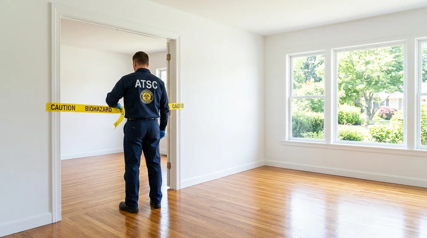 Certified biohazard cleanup crew performing Decomposition Cleanup in Weddington